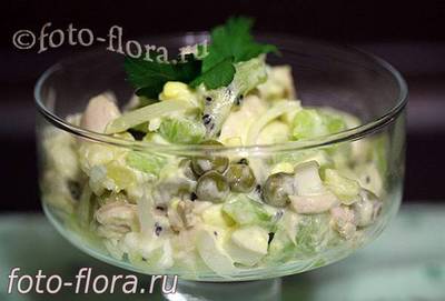 салат с киви курицей и горошком с луком