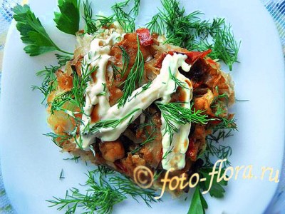 окономияки - пицца из капусты с курицей
