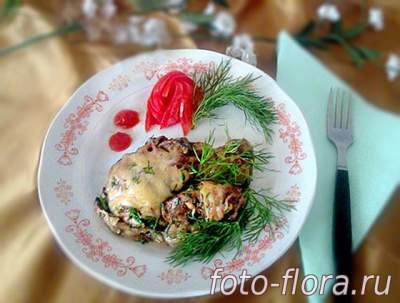 печень куриная вкусно приготовленная с грибами под сыром